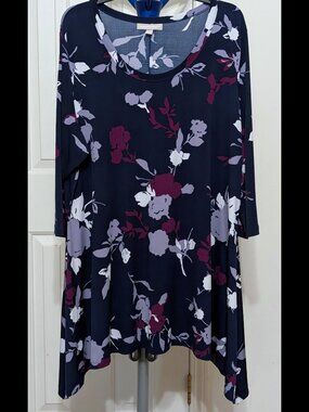 Gothic Floral WOMAN WITHIN 1X 2X 22/24 Dk Navy, Purple & White Stretch Tunic
